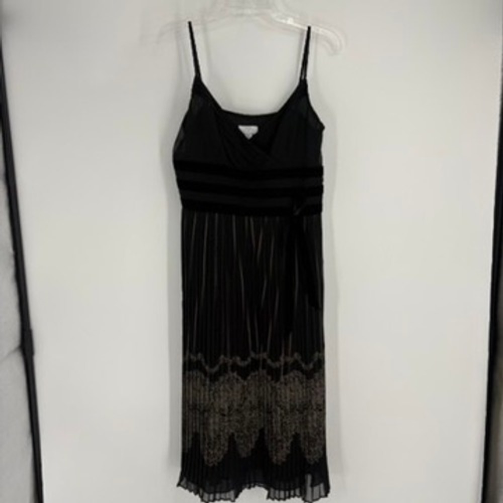 Ann Taylor Loft Black Velvet Ribbon Pleated Midi Dress 10 Whimsygoth‎ Fairy